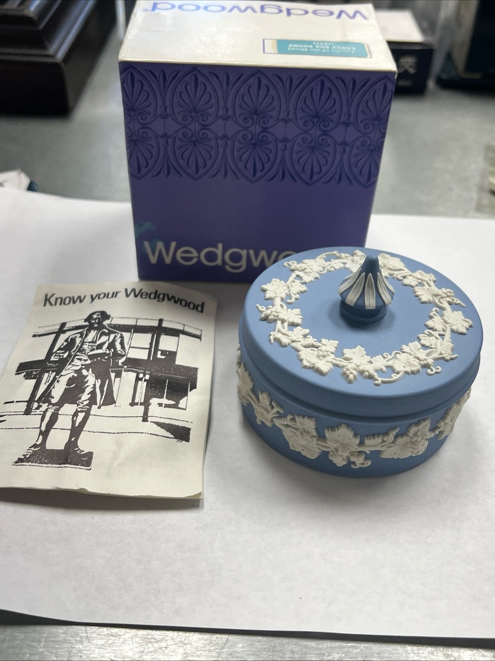 Wedgwood Light Blue and White Jasperware Round Trinket Box with Lid